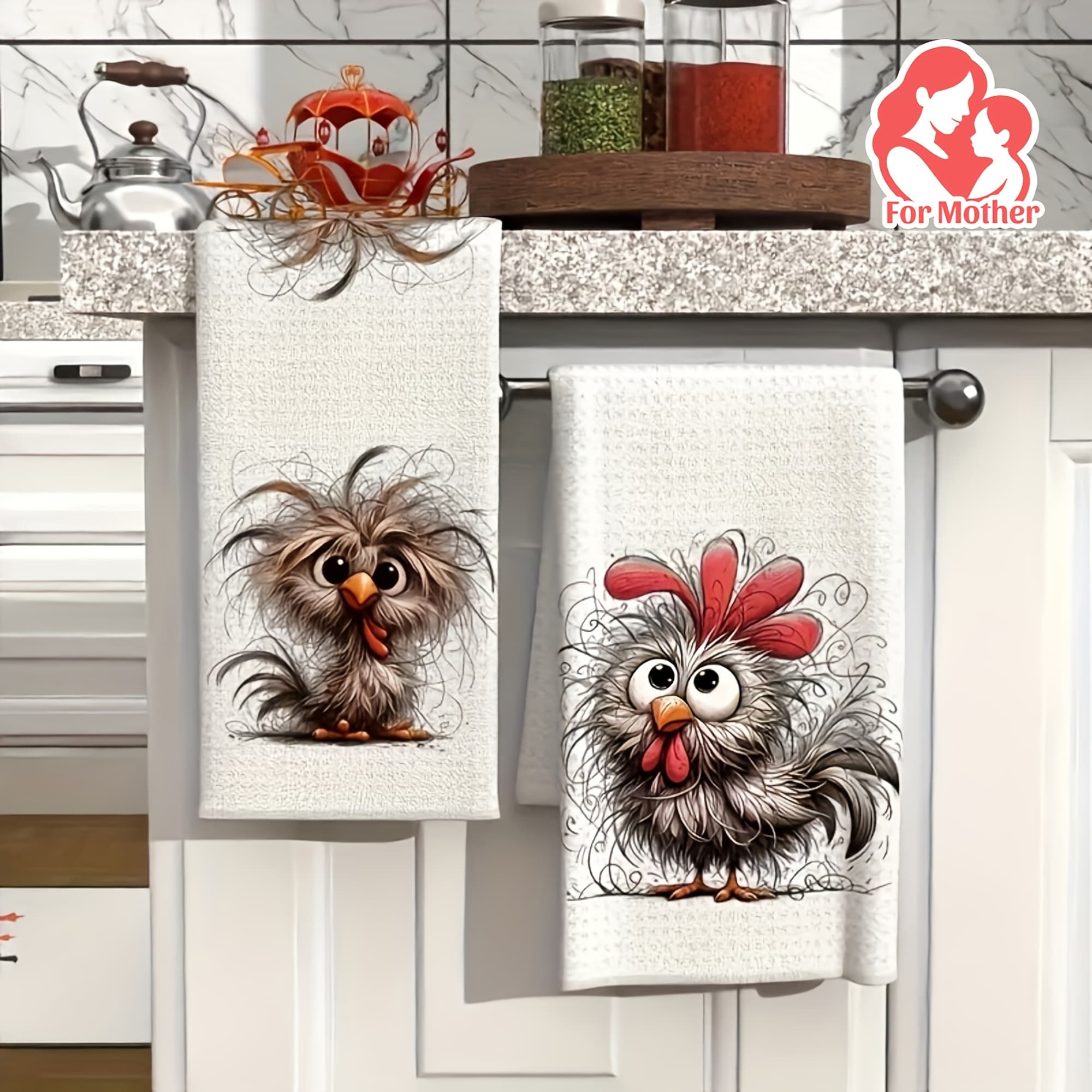 TEMU 2pcs Pack High-absorbency Cleaning Cloths Suitable, Bath & Dishwashing - Cute Chick Tea Towels, Towrags, Ideal Housewarming/birthday/mom Gifts (contemporary Style)