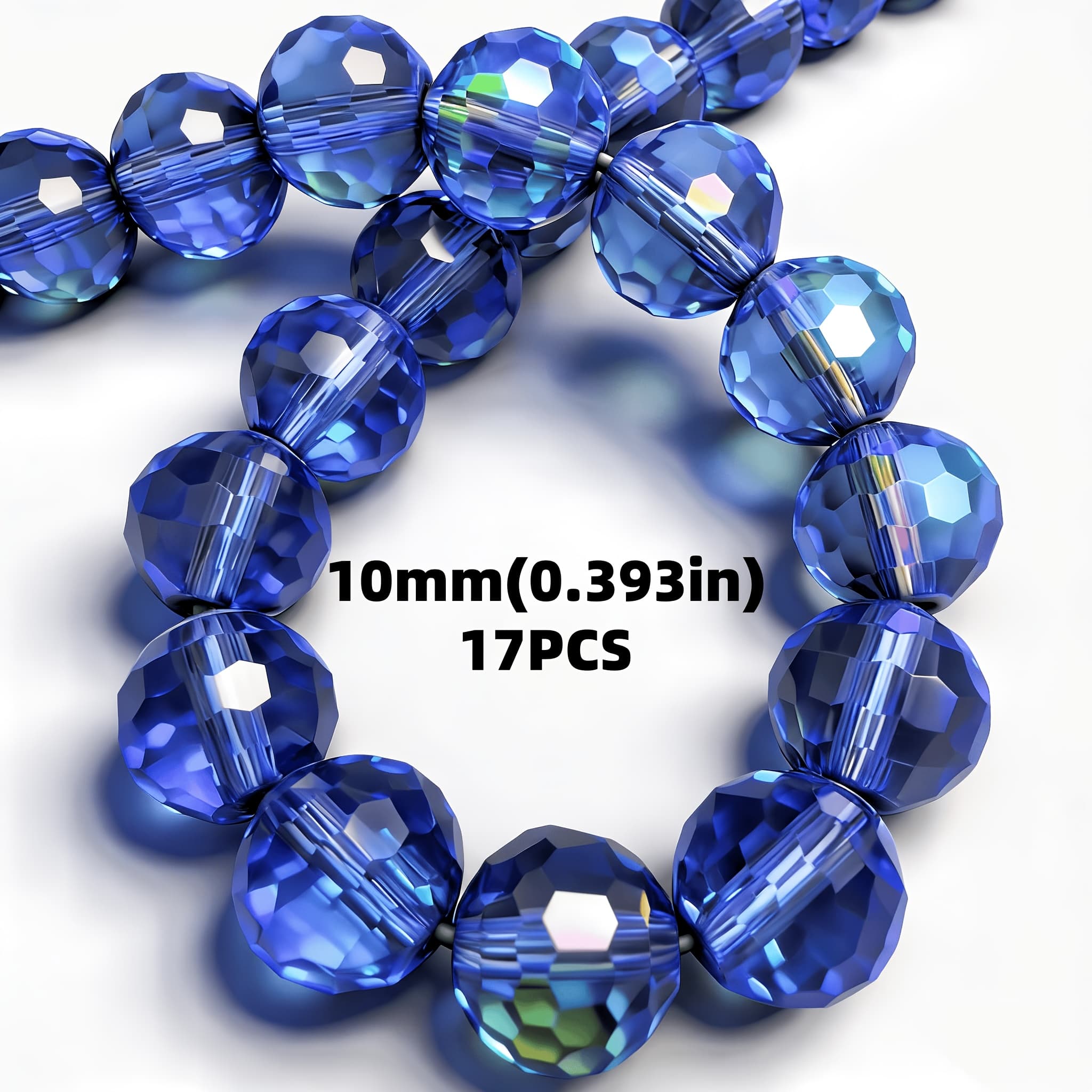 TEMU Beads, 10mm , Set Of 17pcs, 96- , Exquisite Multi- Round Ball, Ultra-sparkly High-gloss Glass Beads, Made High-end Luxury Loose Beads With Holes, Suitable For Jewelry Making, Diy Bracelets