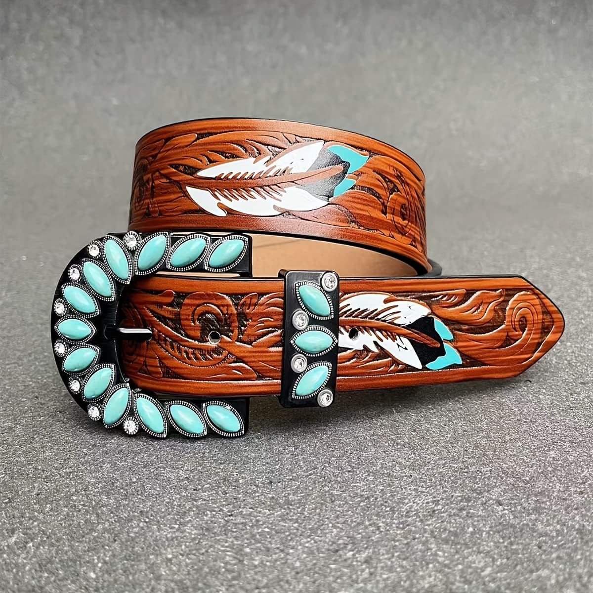 TEMU Women's Vintage Medieval Turquoise Belt, Ladies' Cowgirl Belt