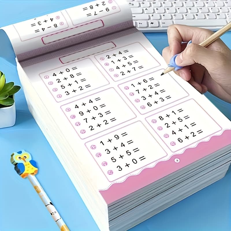 TEMU Children's Math Practice Book; Addition And Subtraction Education Paper Material, Pink And White, Suitable For Kindergarten To Junior High School Students, Learning Tool