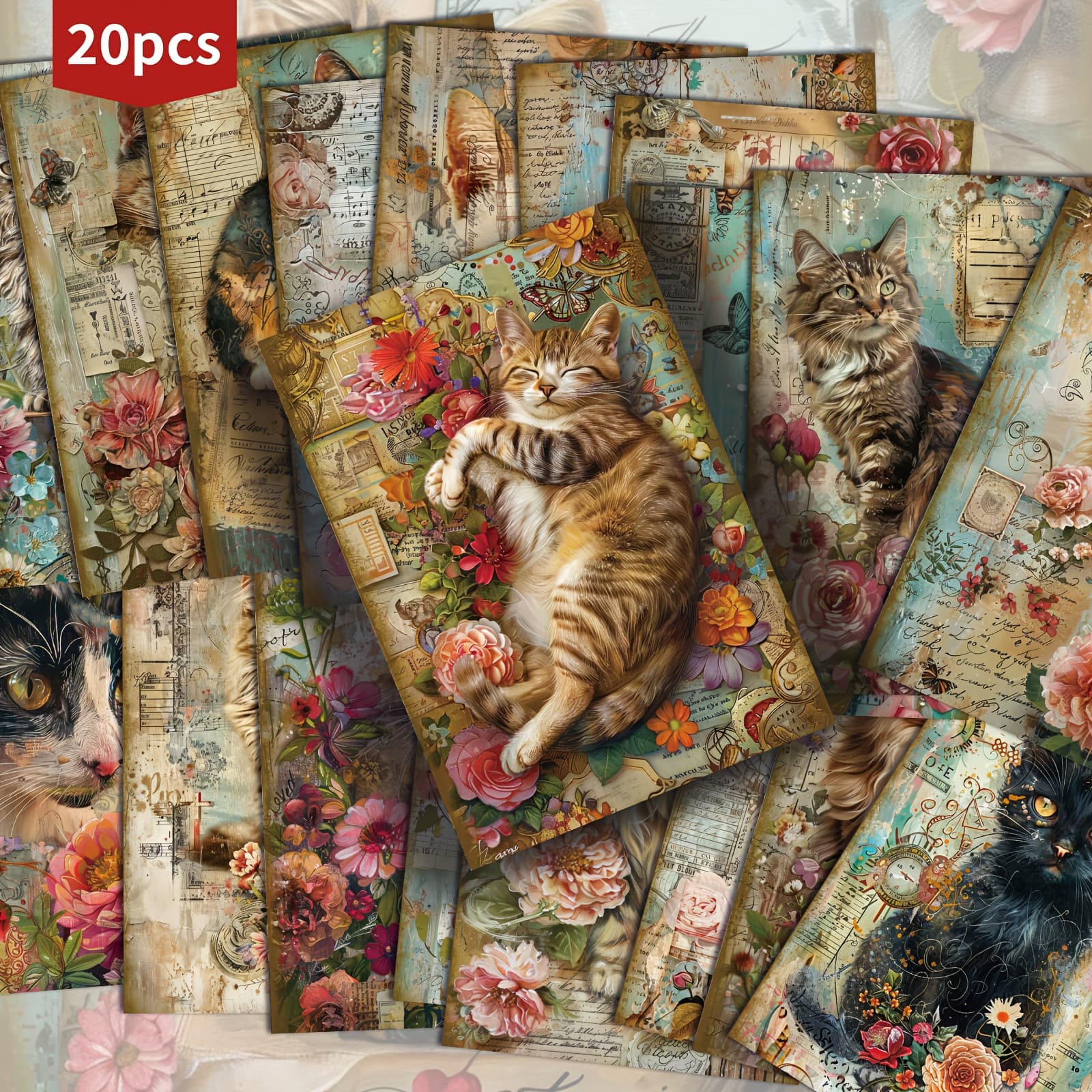 TEMU Set Of 20 Vintage Cat Postcards - 4x6 Inches, Retro Journal Paper Featuring Classic Pinup Art, Collectible Decorative Cards For Scrapbooking And Craft Projects