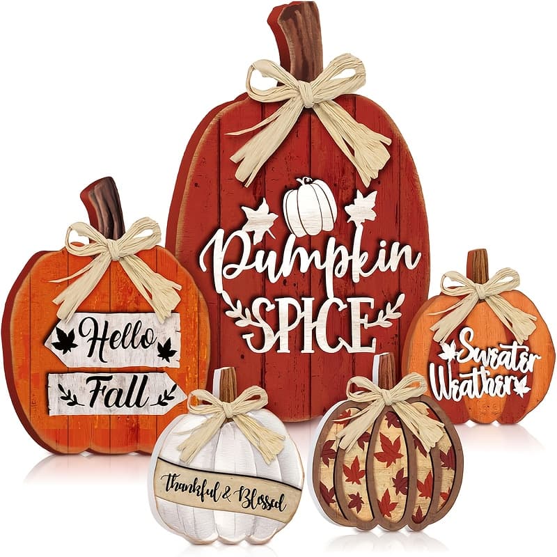 TEMU Set Of 5 Decorative Trays Featuring Flat Autumn- For Thanksgiving, Including Wooden Pumpkin For Tabletop Display, Layered Tray Decorations, And Centerpieces. (non-food Contact)