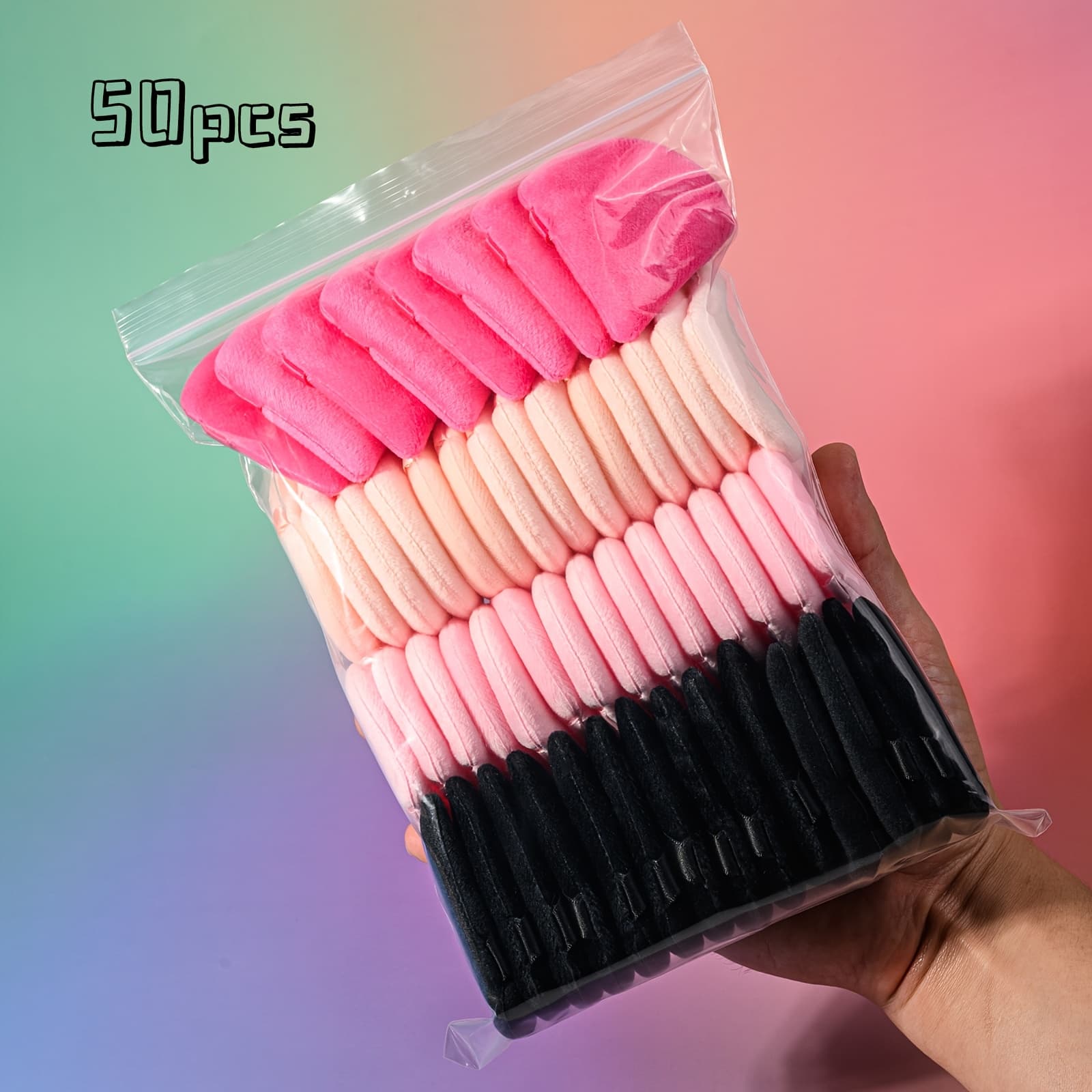 TEMU 50pcs Makeup Sponges, Suitable For Powder, Liquid Cosmetics, Soft & Fluffy Puff, Foundation Makeup Tool, Flocked Makeup Puff For Loose Powder, Compact Powder, Portable