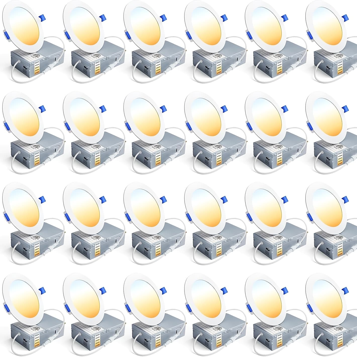 TEMU 4inch 24/12/6-pack Slim Led Recessed Lights | With Junction Box, Adjustable Color Temperatures (2700k-3000k-3500k-4000k-5000k), 9w, Dimmable, 750lm High Brightness, Flush Mount, Polished