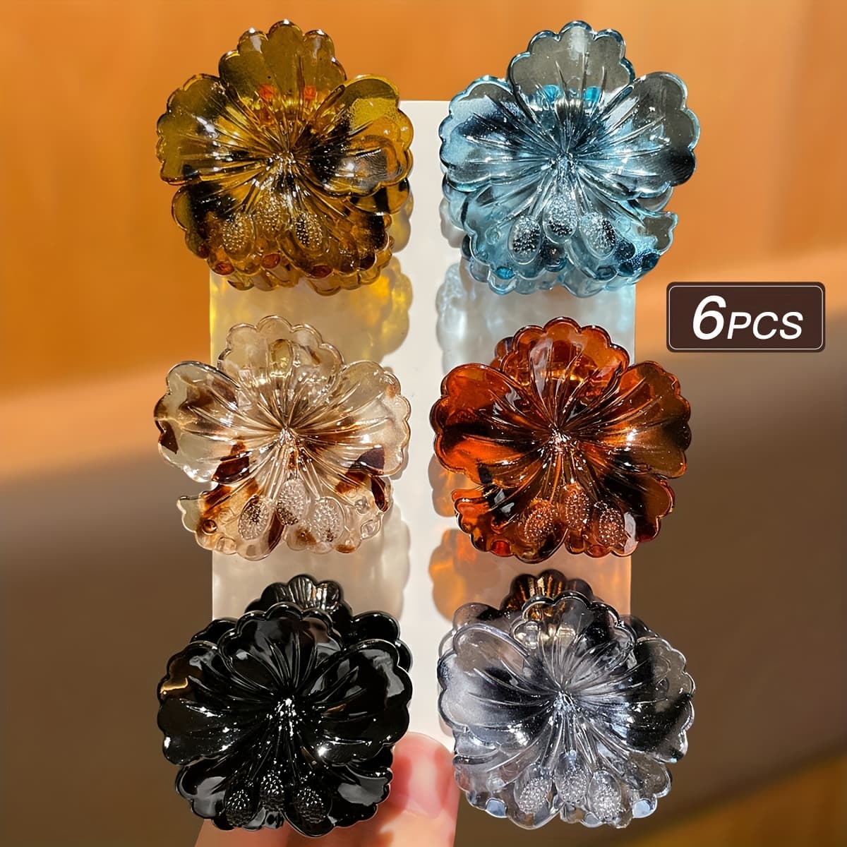 TEMU 6pcs Women's Stylish Hawaiian Flower Hair Claw Clips, Medium Size, Beach And Seaside Use, Ideal Gift Accessory