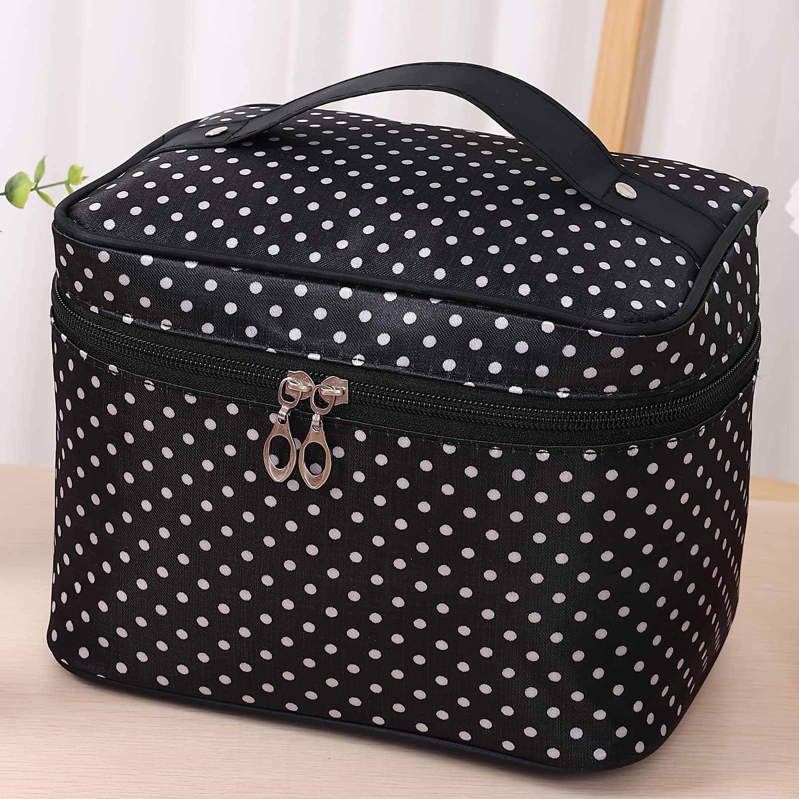 TEMU Women's Makeup Bag, Pink Polka Dot Cosmetic Bag, Durable Zippered Polka Dot Pouch, Large Capacity Skincare Organizer Perfect For Travel Use, Fashionable And Portable, Ideal Gift