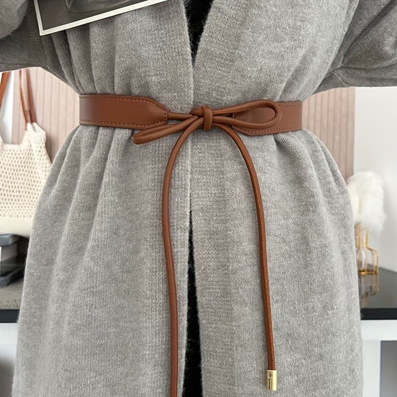 TEMU 1pc Women's Belt Fashion Pu Bow Tie Knot Waist Rope Belt Versatile Dress Sweater Coat Overcoat Waist Decorative Belt