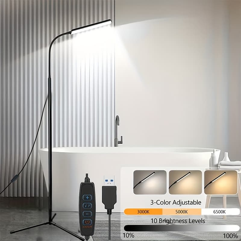 TEMU Smart Led Floor Lamp, Gooseneck Reading Desk Lamp | 3-color Temperatures, Dimming, Suitable For Living Room, Bedroom, Plastic, Usb Amill