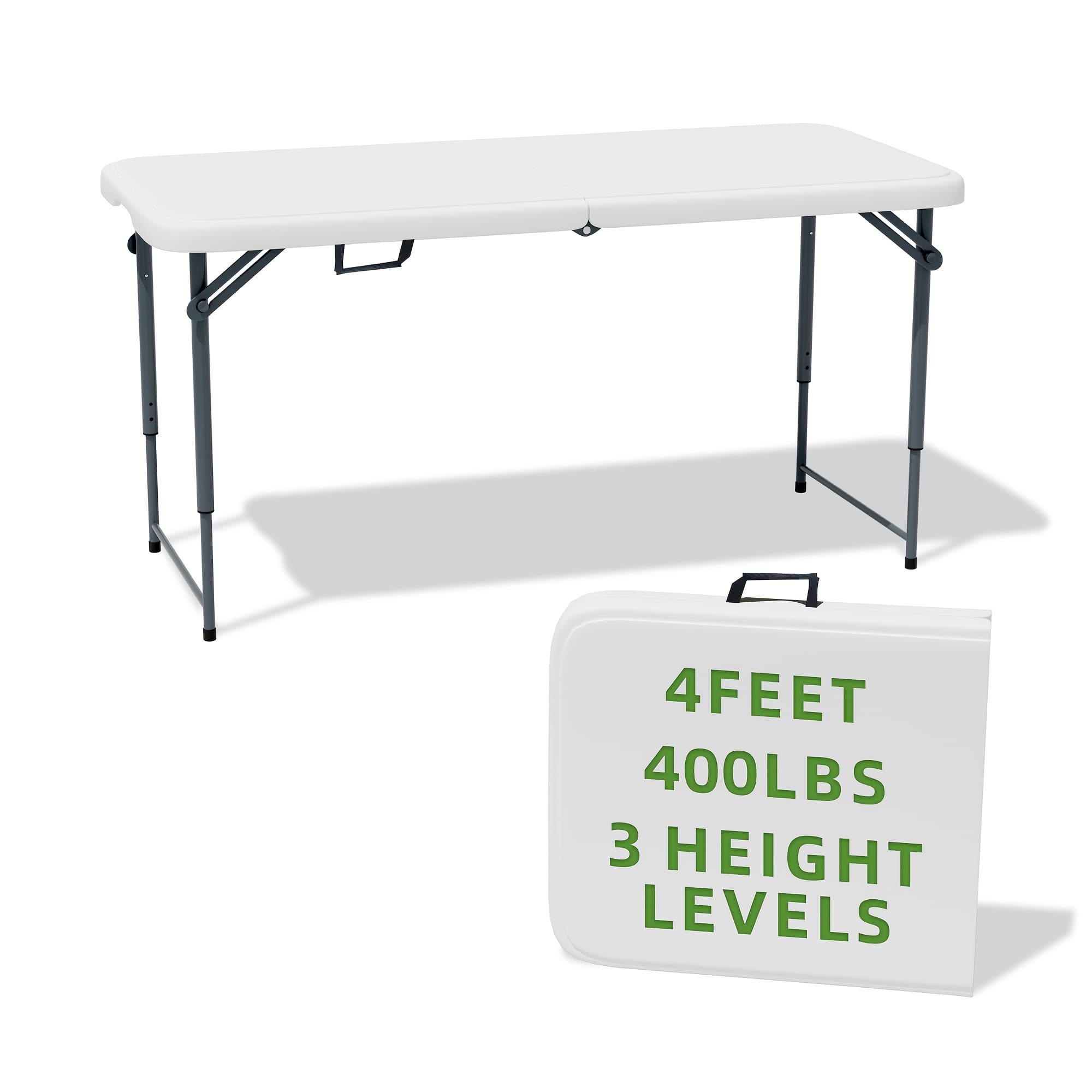TEMU Folding Table 4 Foot - 3-position Adjustable Height, Heavy Duty 400 Lbs Capacity - Folding For Camping, Party, Indoor & Outdoor Use, 1/2 Pack