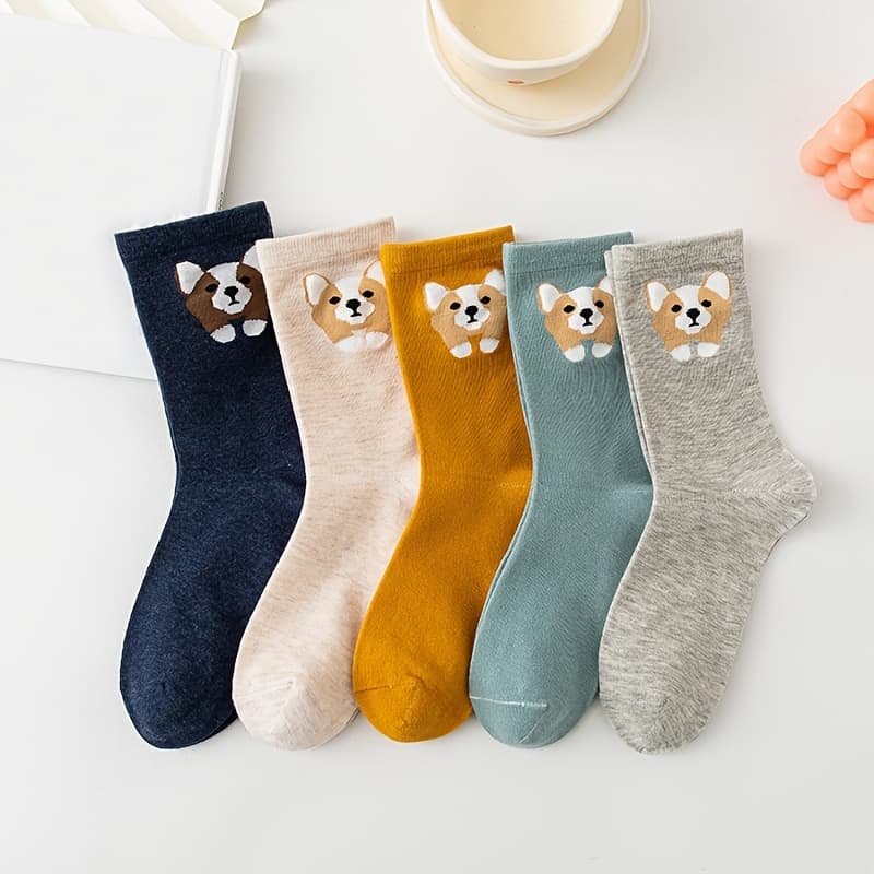 TEMU 5 Pairs Of Women's Mid-calf Socks Featuring Cute Cartoon , Perfect For A Sweet And Stylish Look. Thin, Breathable Socks Are Ideal For Spring And Autumn