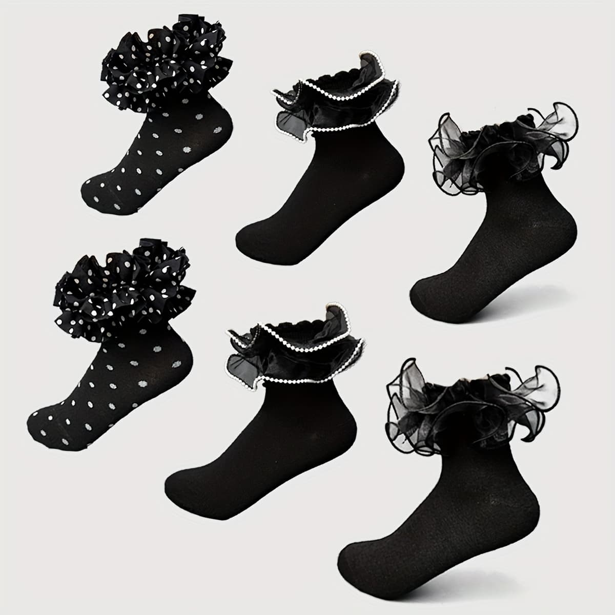 TEMU 3 Pairs Women's Different Styles Mid-calf Socks With Lace At The Ankle, Suitable For Dance, Parties, Daily Wear, And Outdoor