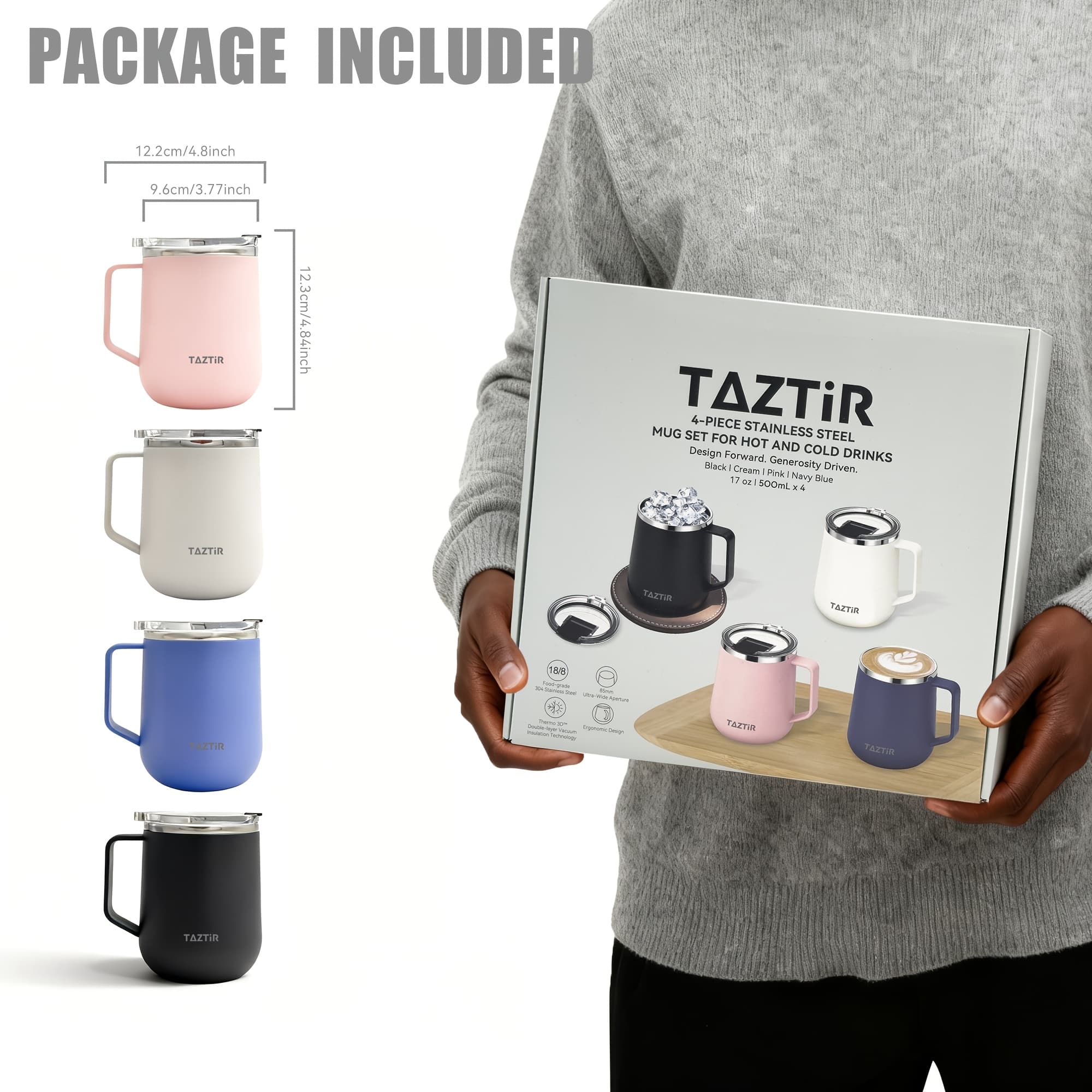 TEMU Set Of 4 Stainless Steel Coffee Cups, 17oz Reusable Insulated Tumblers With Leakproof Flip Lids, 4 Color Gift Box Set For Iced Coffee, Latte, Coffee Bar Accessories