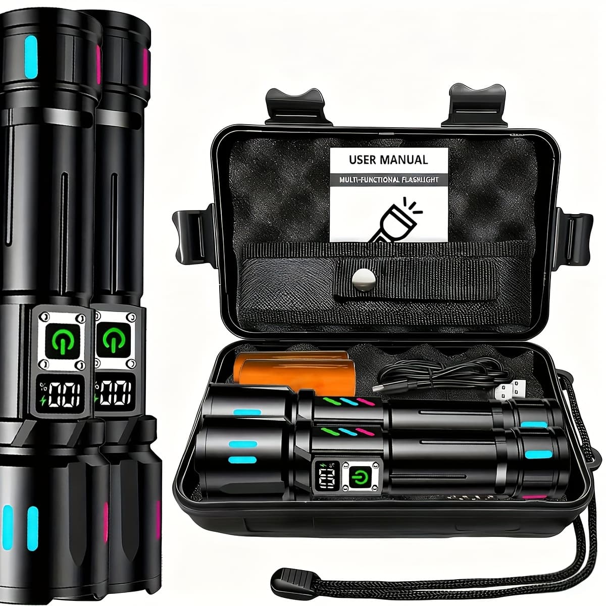 TEMU Flashlight, Led Tactical, Usb Charging, Long , Variable Zoom Flashlight, Used For , Outdoor, Hiking, Portable Gift Boxes/color Boxes, Christmas Gifts, Halloween, Rechargeable, Rechargeable