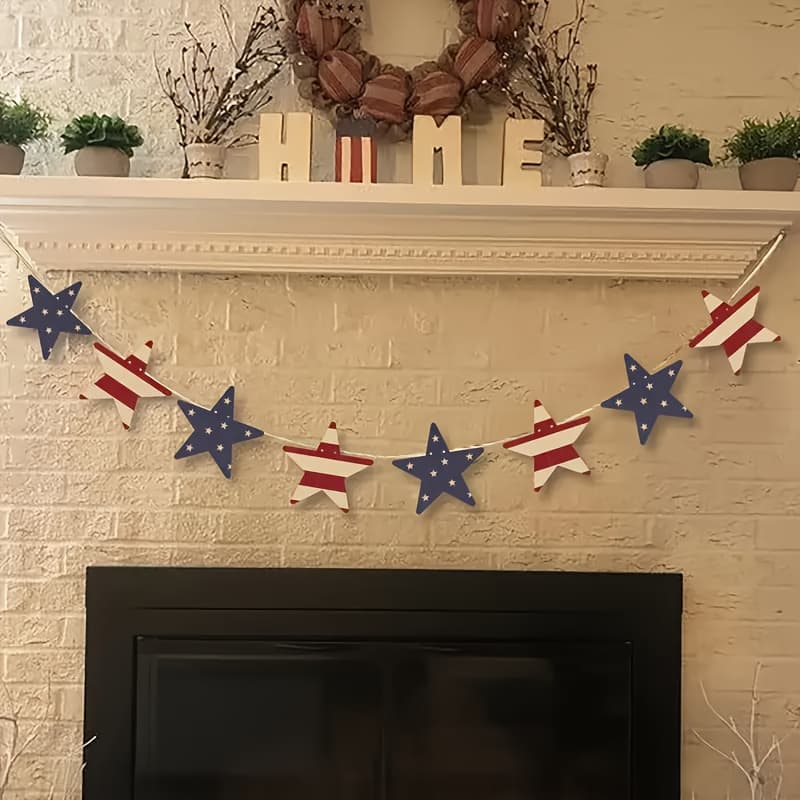 TEMU Patriotic Wooden Wreath - Red, White And Flags, Day, Memorial Day Decor And Labor Day Celebrations - Lovely Fireplace Mantle/wall Decorations, Day Decorations