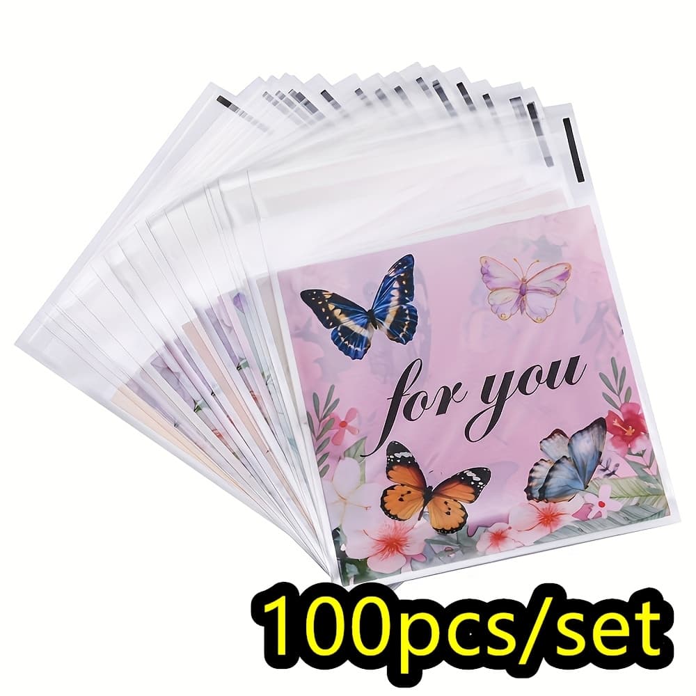 TEMU 100pcs/set Bohemia Pattern Small Jewelry Gift Bag | Classic Opp Self-sealing Bag, Romantic English Printed Decorative Bags For Wedding Birthday Party, Multicolor, Plastic, Pipitree