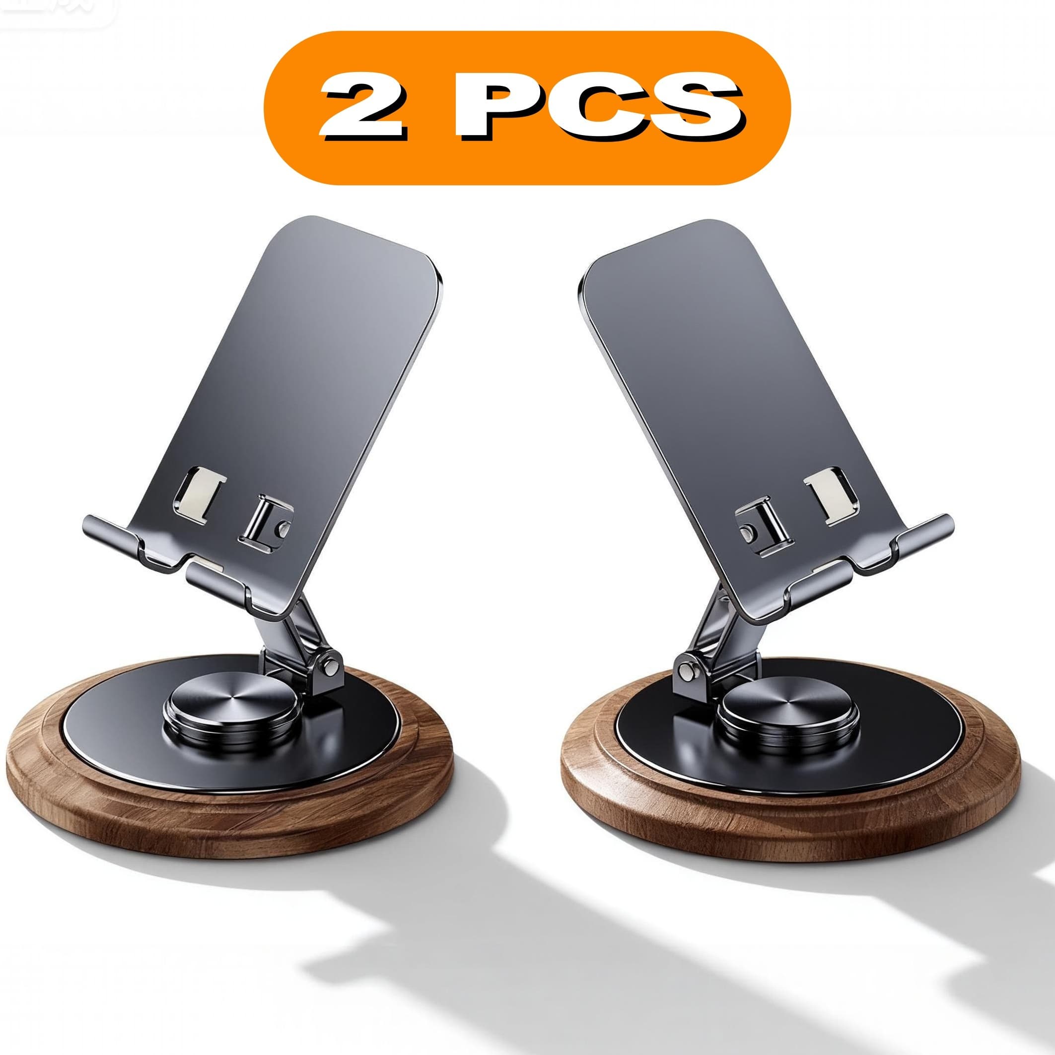 TEMU Set Of 2 Adjustable Phone Holders, Desk Additions With A Wood End, Portable Metal Stand For Desktop Use, Compatible With For Iphone 17, 16, 15, 14, 13 Pro Max, And All Smartphones/tablets