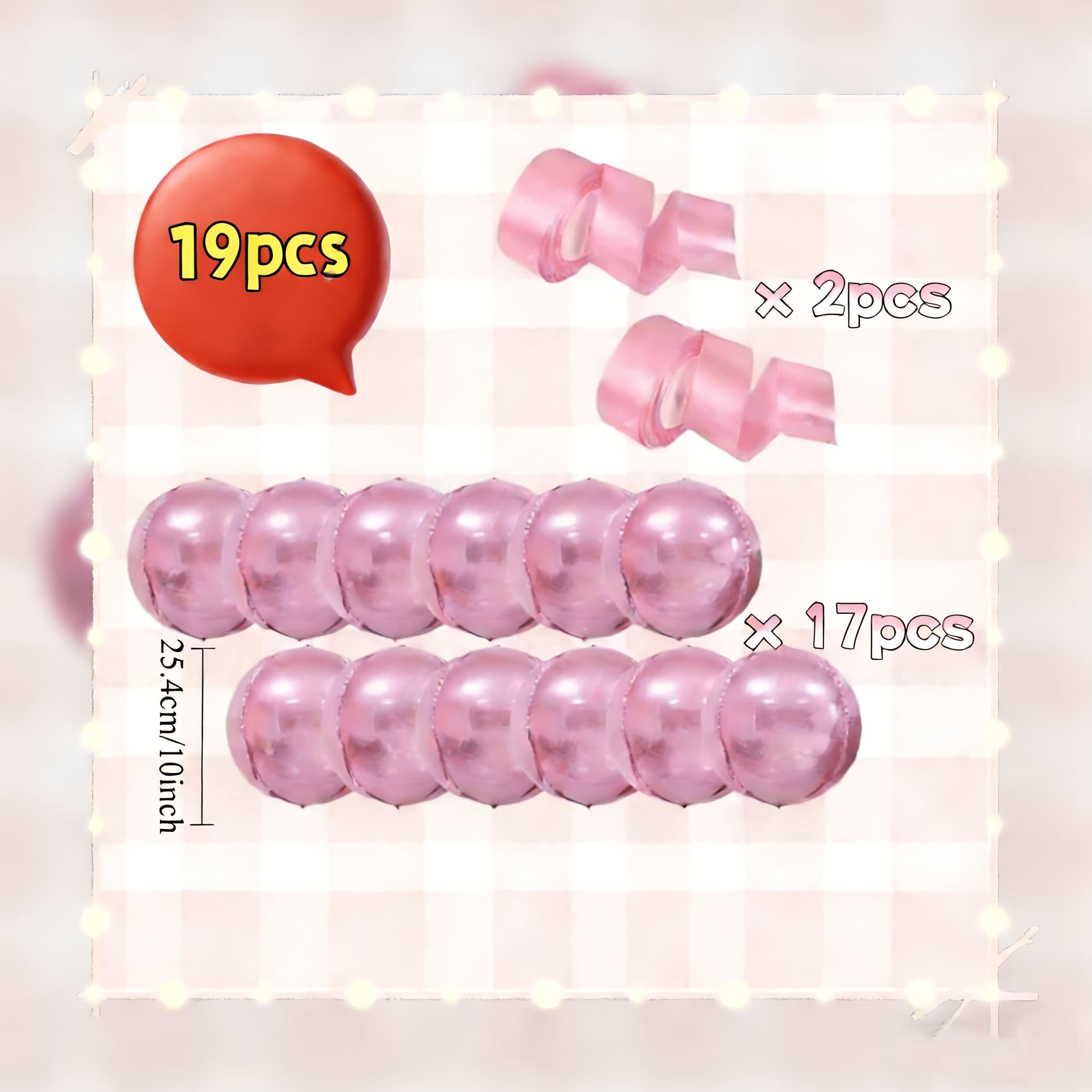 TEMU 19pcs, Pink Round Film Balloon Set, With Pink Satin Ribbon, Used For Ceiling Valentine's Day Decorations, New Year, Birthday, Anniversary, Wedding Party Decoration. Spring Style