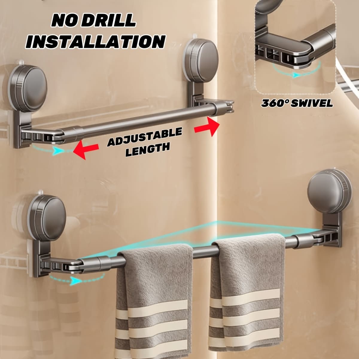 TEMU Rack Accessories For Restaurant And Business, Suction Cup Type Rotating Base Rack, Storage Rack, Expandable (30cm/ Inches To 60cm/23.62 Inches), Suitable For Flat And Corner Use, And Organization