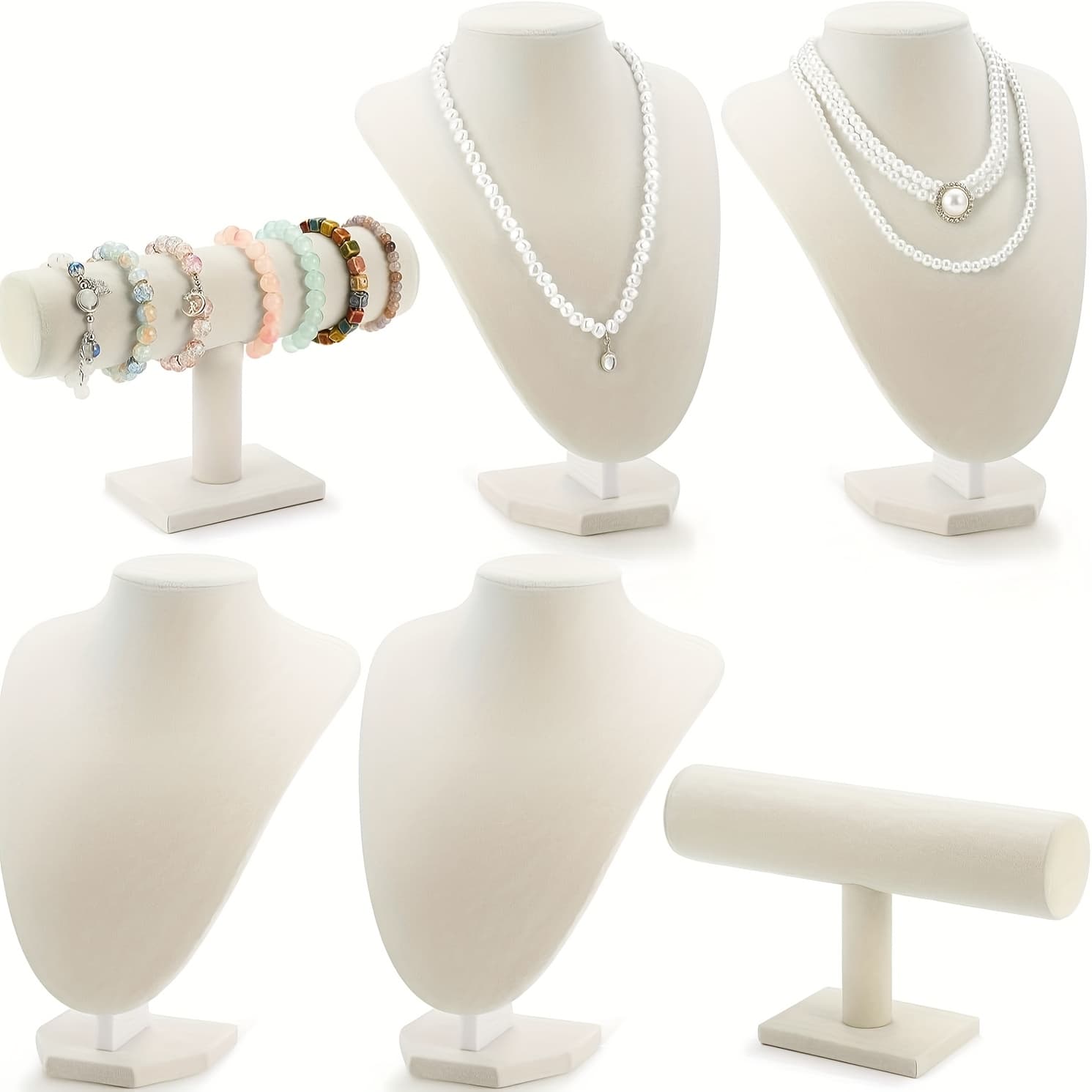 TEMU 6pcs Jewelry Display Set Necklace Display Stand T Bar Bracelet Holder Jewelry Bust For Home Store Trade Show(beige),