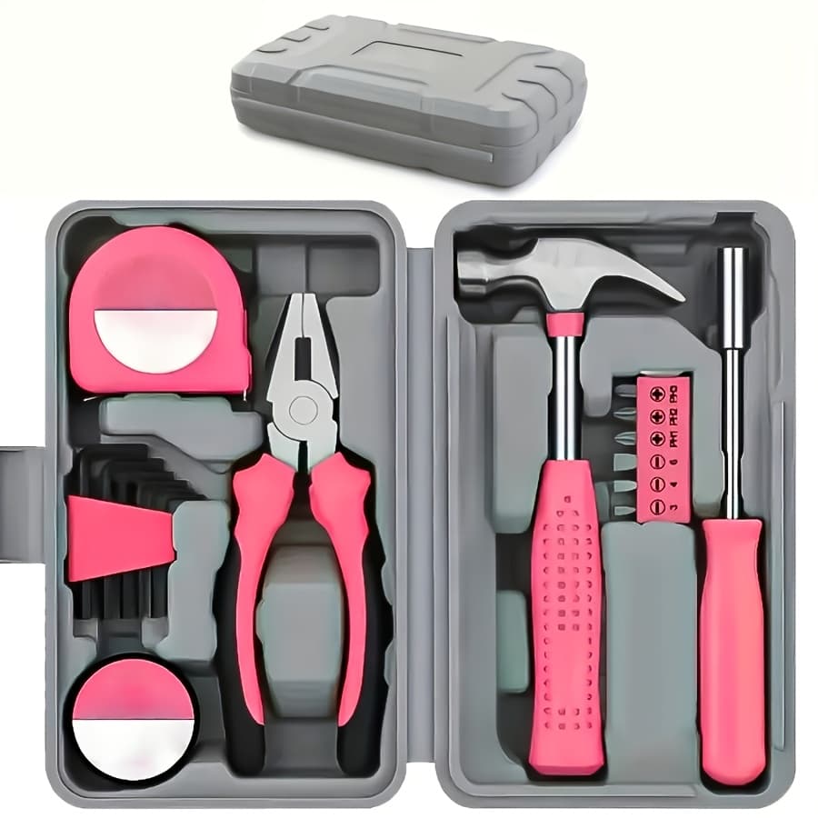TEMU 23+1/39/32/165pcs Pink Household Tool Set, Sturdy Metal Hand Tool Kit, Classic Barn Style Toolbox, Ladies Durable Metal Hand Tools, Kit, For