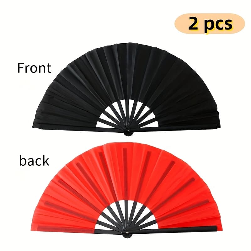 TEMU 2 Large Double-sided Folding Hand Fans, Thickened Red Golden/black -sided Fan Surface, Fan For Easy Carrying, Dance Fan, Halloween Costume Accessories