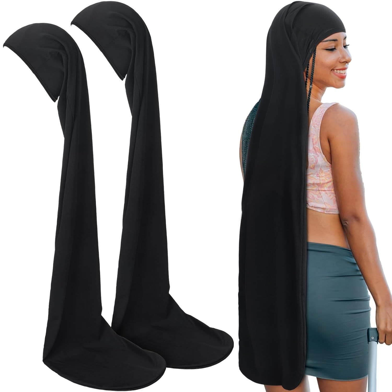TEMU 2pcs Jumbo Black Dreadlock Hair Dreads Head Wrap Loc Wraps For Dreads Hair Accessories For Men Women Sleeping (45 Inch)