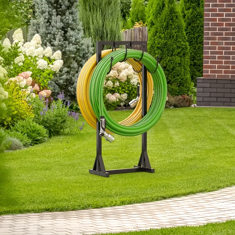 TEMU Heavy Duty Stainless Steel Garden Hose Stand-adjustable Freestanding Outdoor Post For Lawn, Yard And Garden, Black, Removable Design For