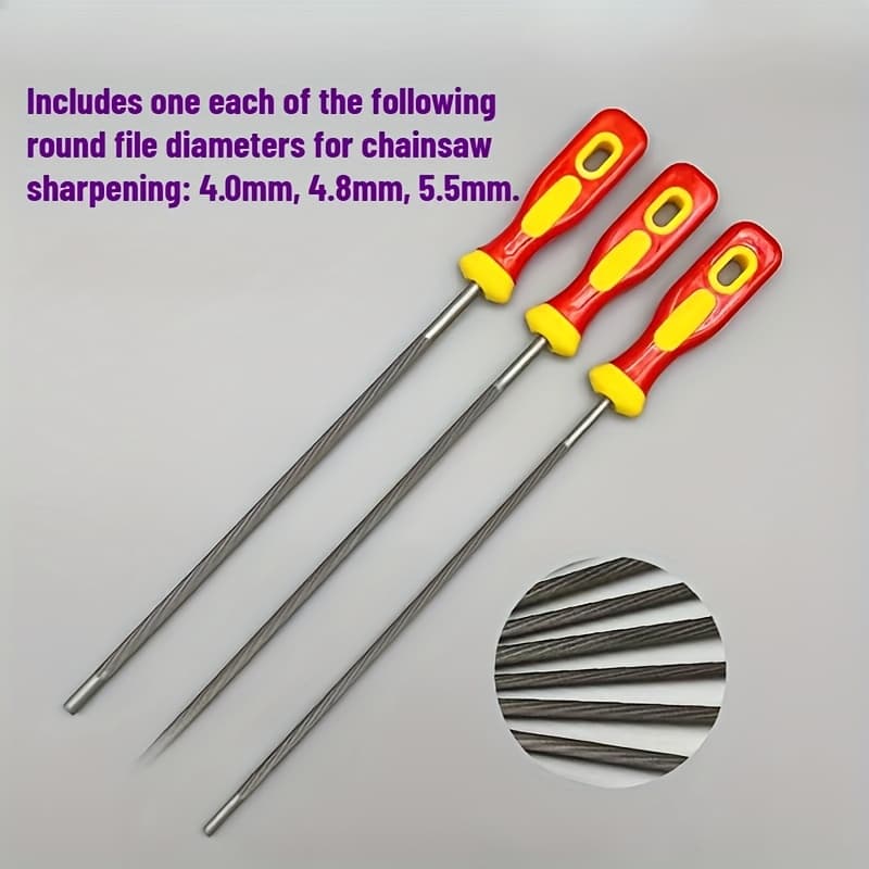 TEMU Handle- Chainsaw File Set, Saw File, 4.0/4.8/5.5mm Diameter, Small Round File For , Saw Sharpening File