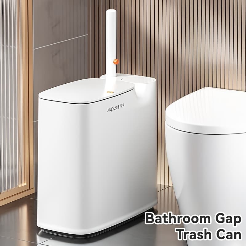 TEMU White Bathrooms Trash Can, Toilet Cleaner Stick, Toilet Brush Holder, 2 Gallon Trash Can With Lid, Suitable For Bathrooms And Rv