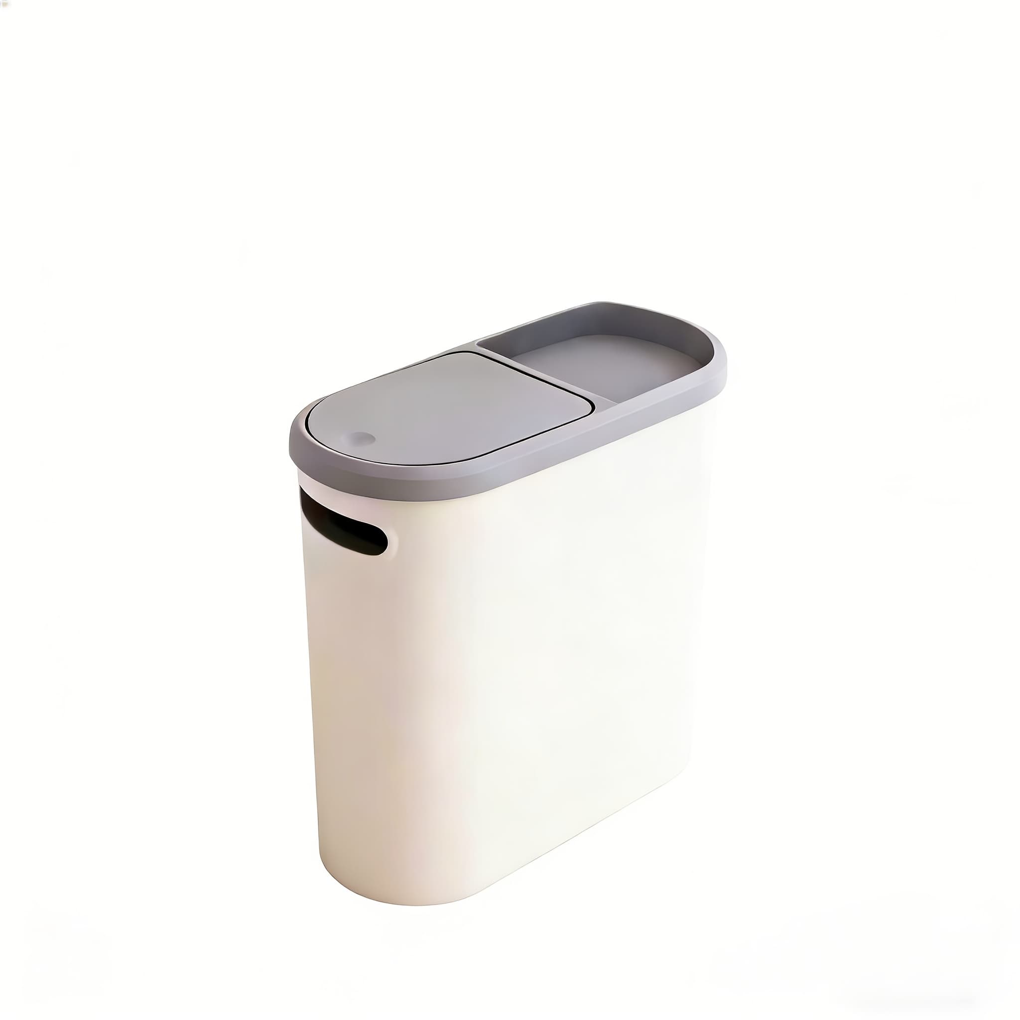 TEMU 1/2 Fashionable White-gray Bathroom Trash Can With Lid And Handle - Large Capacity, Push-, Ideal For Compact Spaces