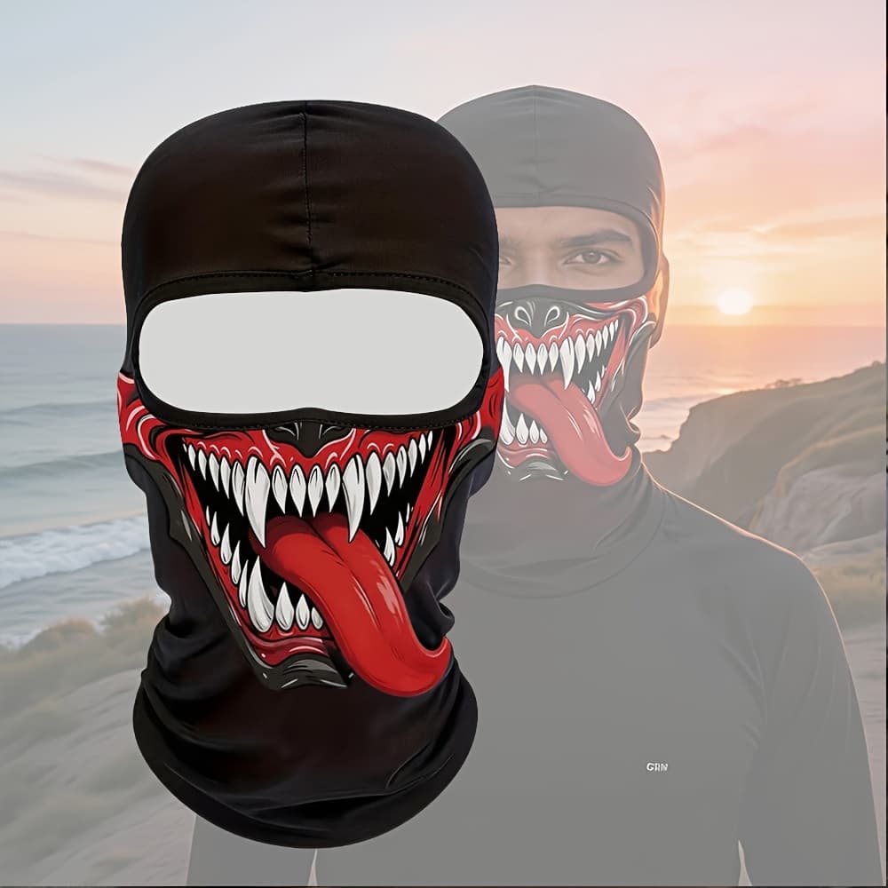 TEMU Trendy Printed Face Mask, Unisex Fashionable Balaclava, Comfortable Sports Hood, Ideal For Outdoor Cycling, Fishing, Running, And Outdoor Sports