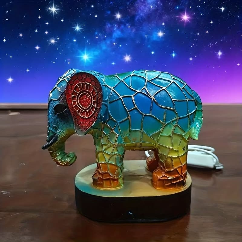 TEMU Retro Painted 3d Elephant Night Light - Bohemian Animal Lamp, Usb-powered Desk Lamp, Home Decor For Bedroom/living Room/office/dining Room, Or Birthday Gift For