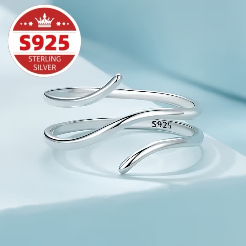 TEMU S925 Pure Silvery Women's Ring, With -layer Wavy Design, Simple And Fashionable, A Niche Trend, Suitable For Daily And Holiday Wear, The For Valentine's Day And Gifts