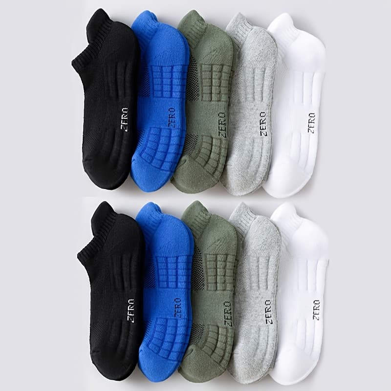 TEMU 5 Pairs Unisex Socks, Casual Ankle Boat Socks With Towel Bottom, Breathable Sports Short Socks, Sweat-absorbent, Anti-odor