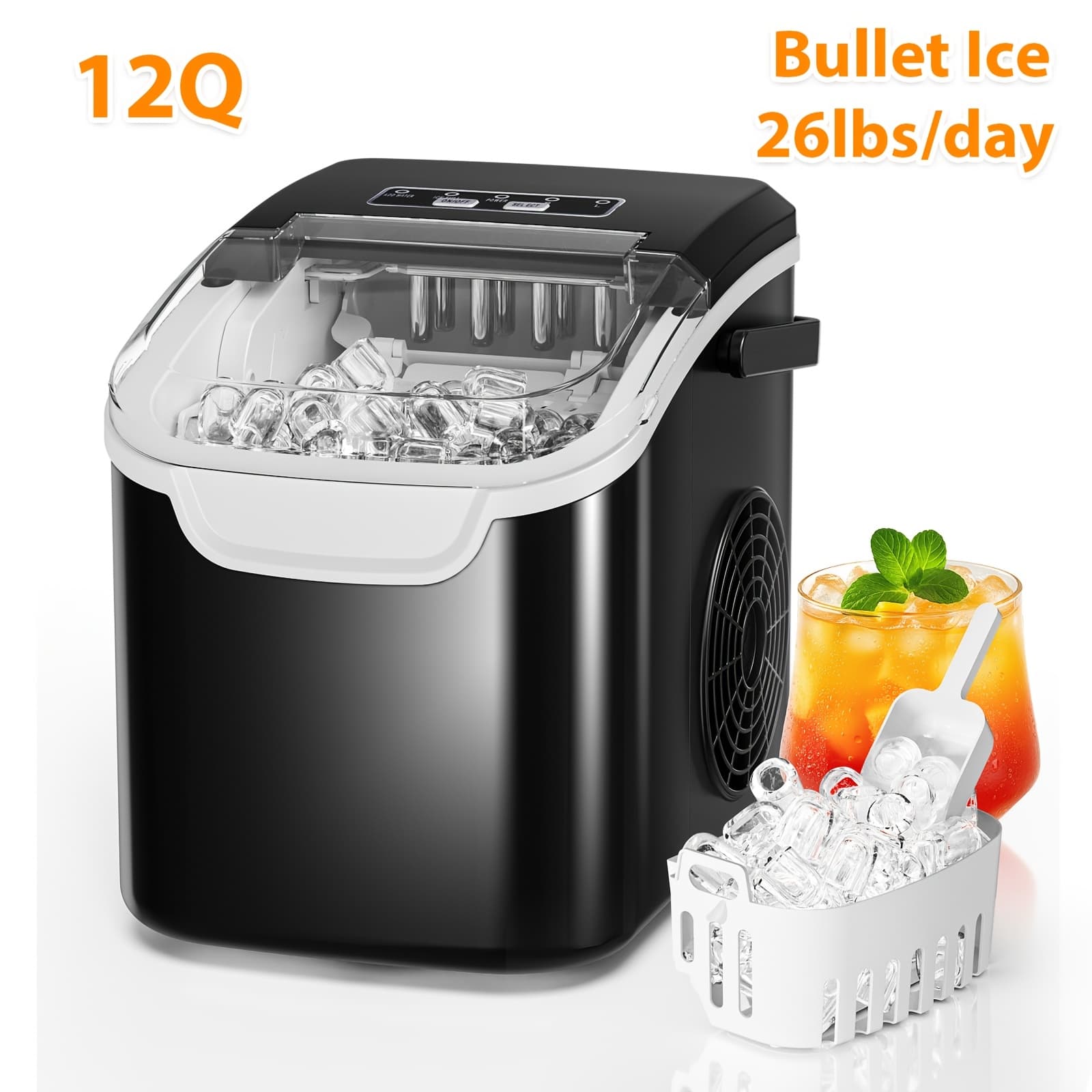 TEMU Countertop 26lbs/day 35lbs/day Ice Maker Portable Ice Machine, Automatic-cleaning Suitable For Outdoor Camping Bar Party And Kitchen, Black