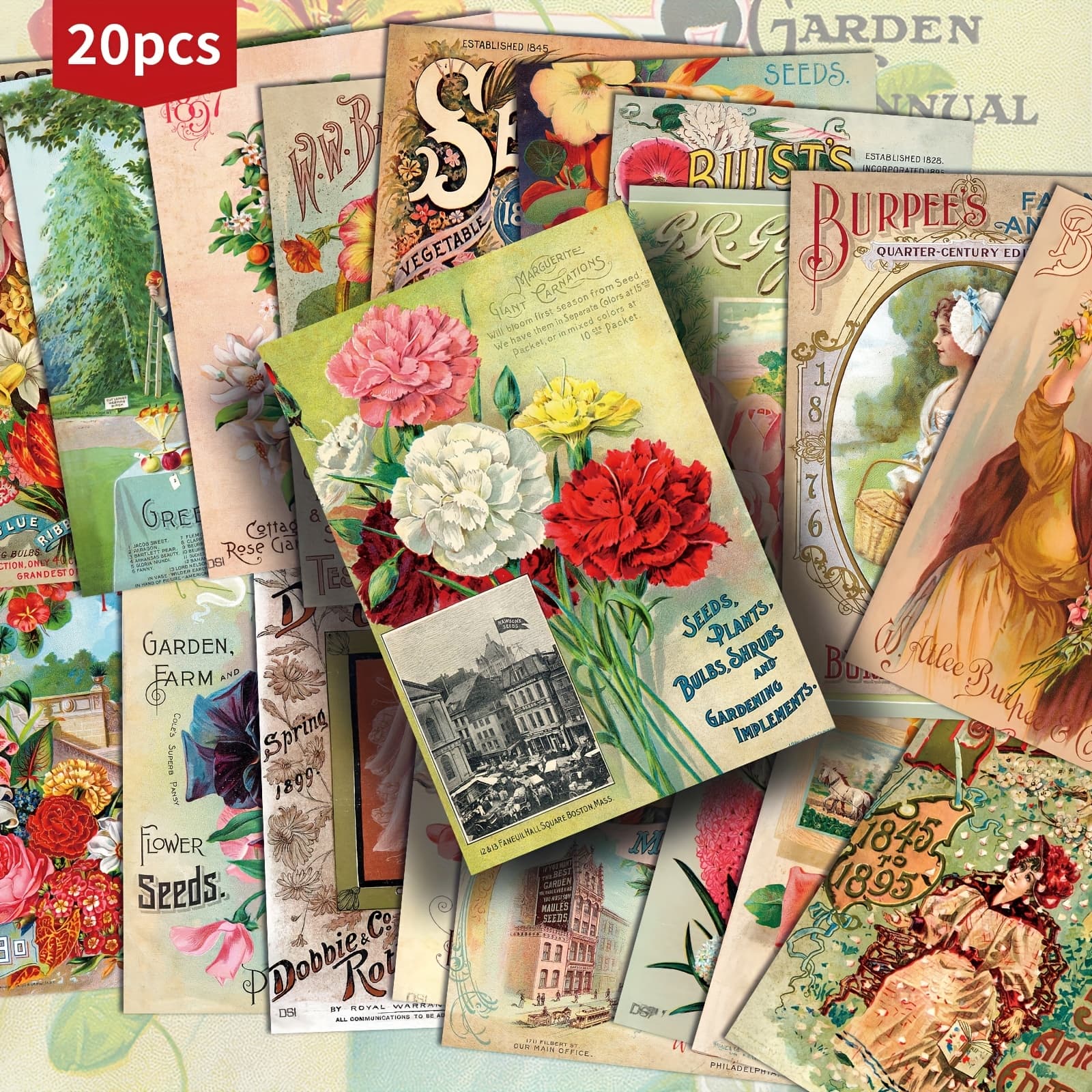 TEMU Set Of 20 Retro Floral Postcards Measuring 4x6 Inches, Featuring Mermaid-themed Junk Journal Paper, Classic Pinup Art, And Collectible Decorative Cards Ideal For Scrapbooking And Crafting