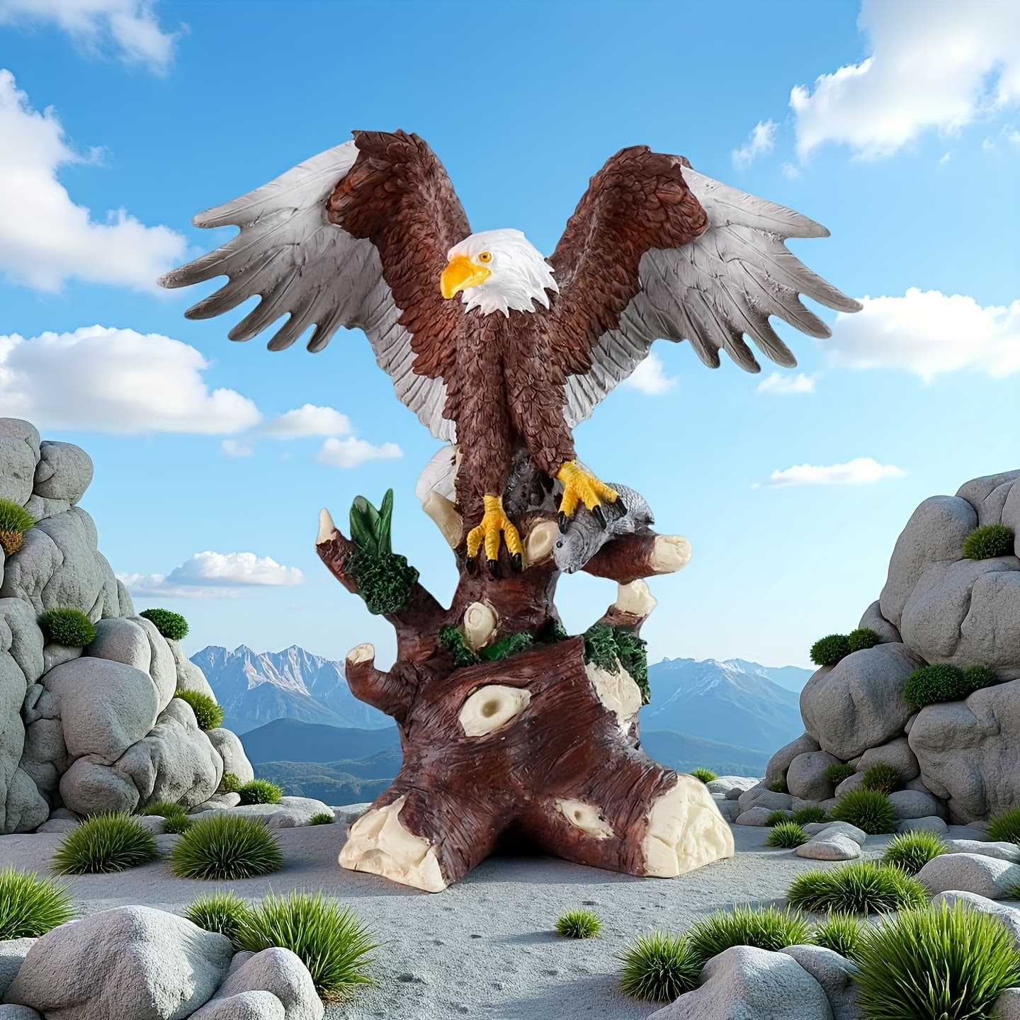 TEMU Realistic Bald Eagle Sculpture With Lifelike Feather Texture - Detailed Resin Statue For Home, Office, And Garden Decor | Classic Ornament | Detailed , Eagle Decor