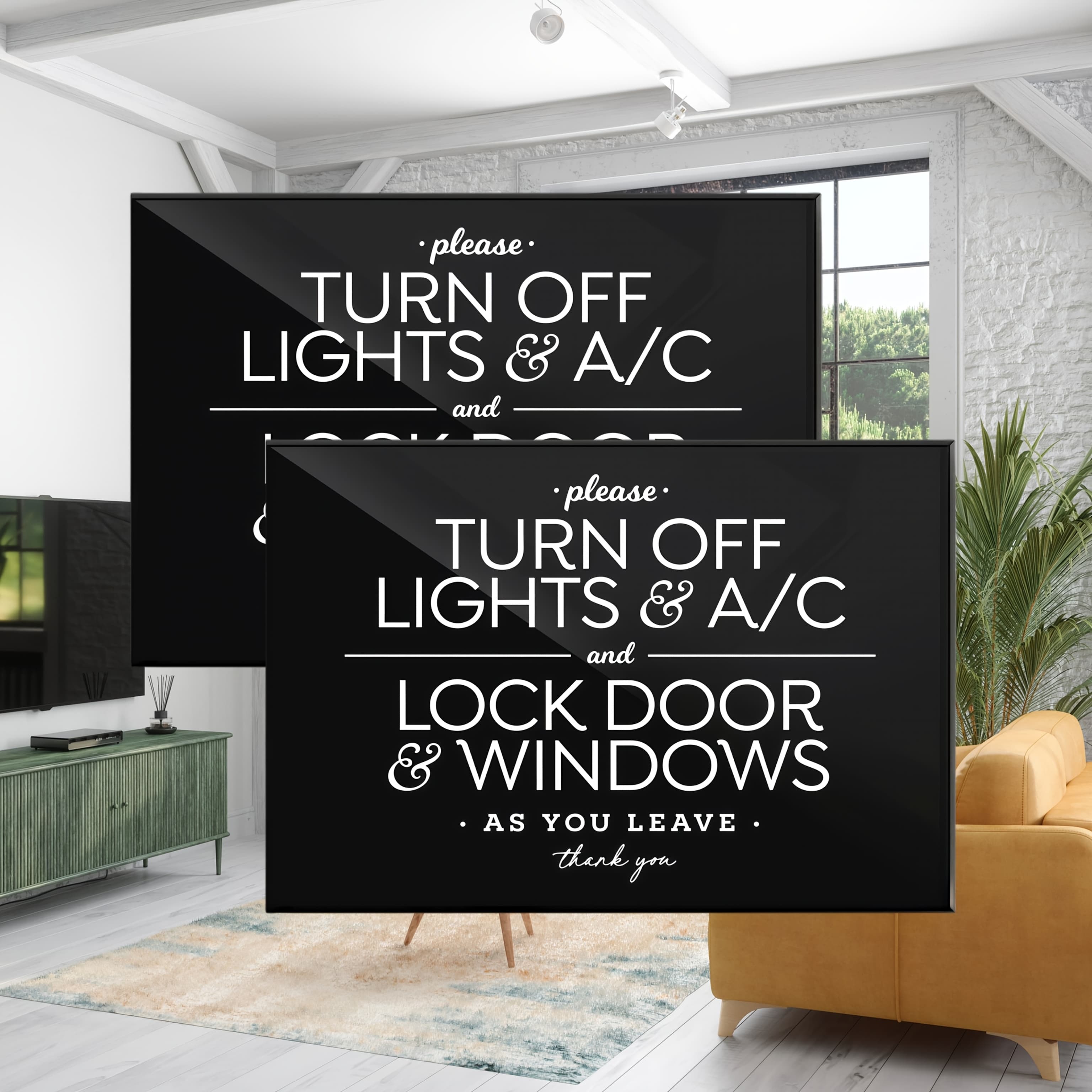 TEMU 2 Pack Please Turn Off Lights & A/c And Lock Door & Windows Signs | 6'' X 4'' Thick Acrylic, Self-adhesive Backing, , Wall Mount