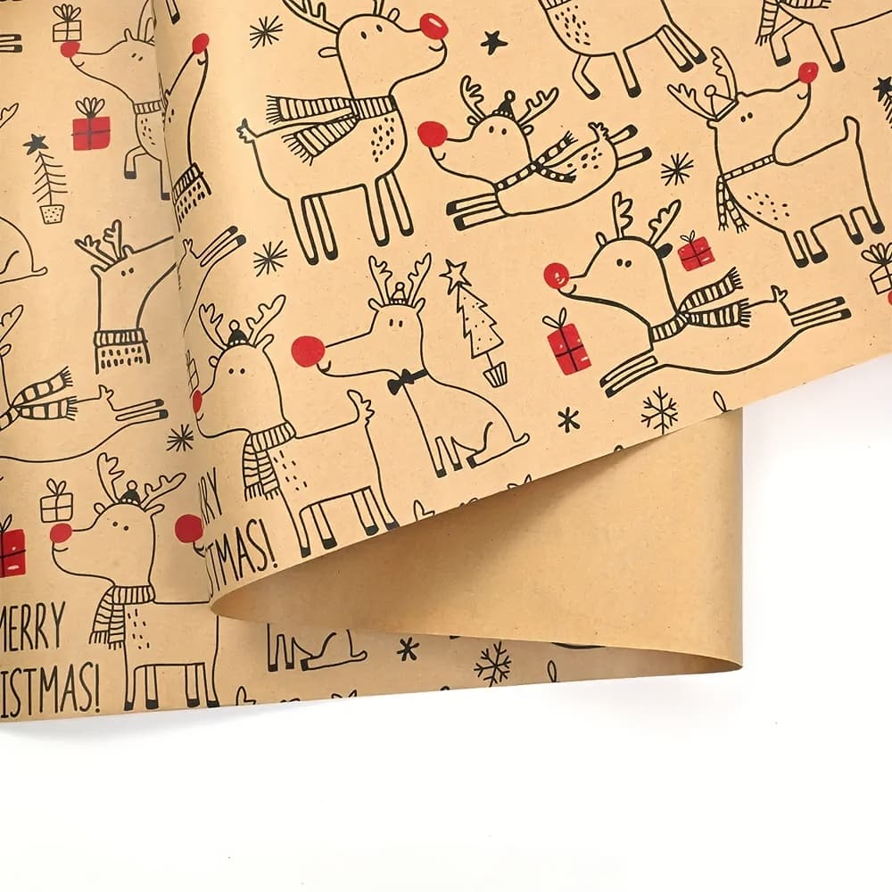 TEMU 1roll Christmas Wrapping Paper- 17inch * 118inch- Wrapping Paper For Christmas Gift Box Birthday Party Decoration- Cute Deer Design, Merry Christmas