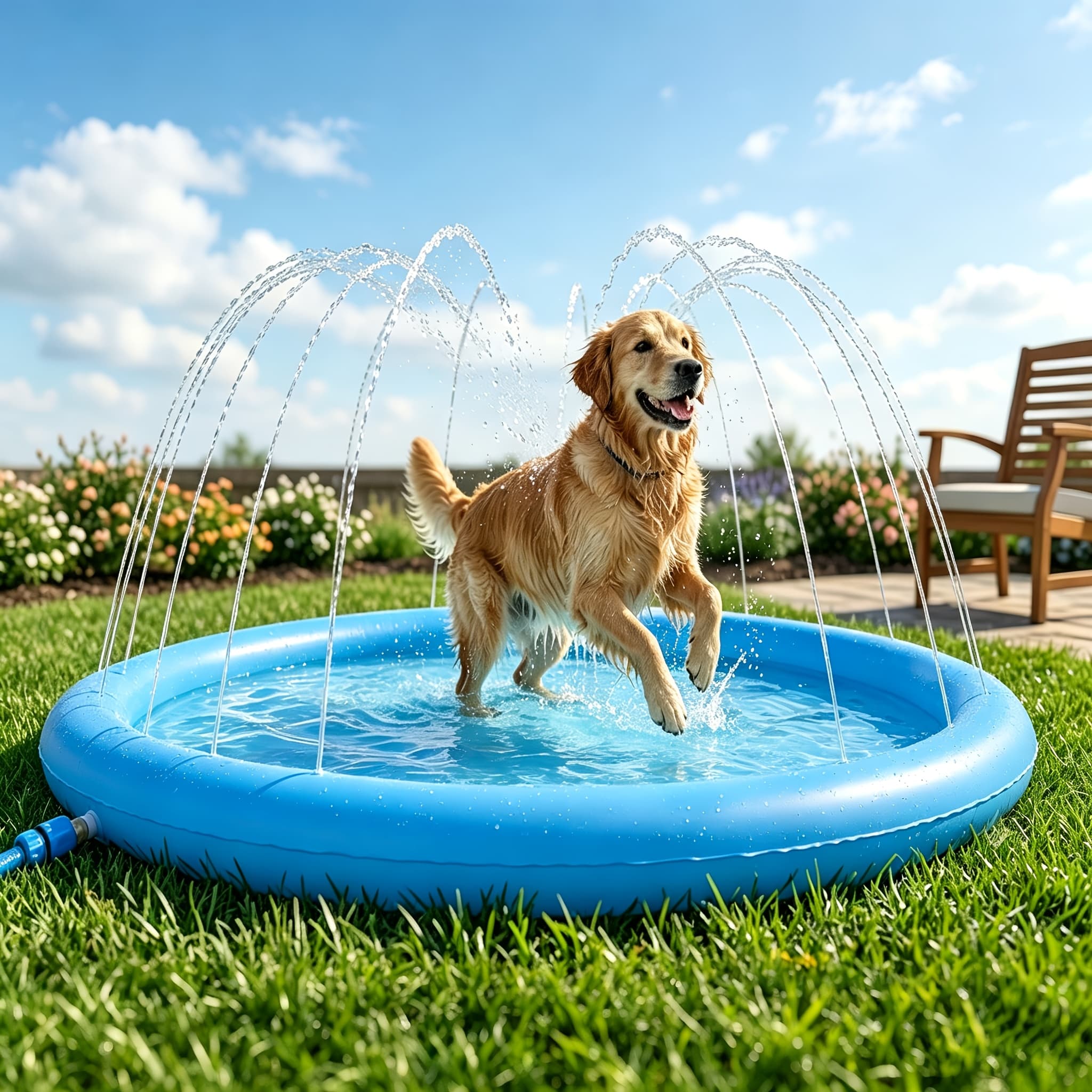TEMU Foldable Collapsible Dog Splash Pad & Pool With Sprinkler System - Portable Suitable For Large/small , Outdoor Play Mat, Drain Hole For Setup, Summer Pet Bath Tub For Pool Parties