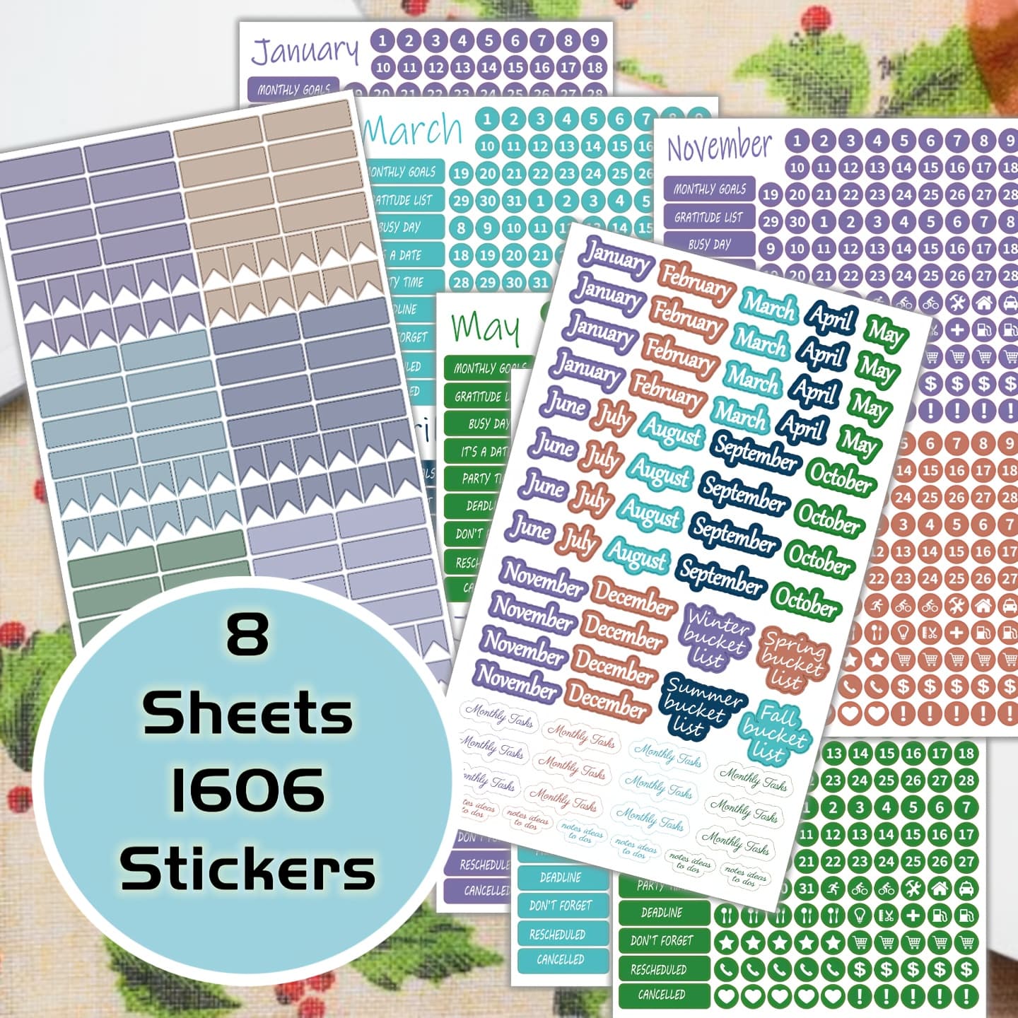 TEMU Colorful Monthly Planner Stickers - 8 Sheets/1606 Stickers With Goal , Holiday And Seasonal Activity Decorations, Suitable For Calendars, Journals, And Daily Planning Accessories | Holiday Icons
