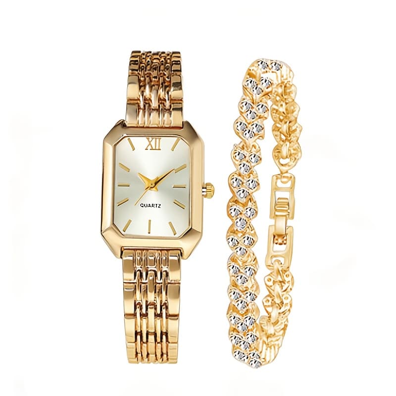 TEMU 2pcs Women's Elegant Retro Watch Set- Luxury Heart Chain Court Style Quartz Watches With Rectangular Dial& Stainless Strap, Classic Wristwatches For Casual Attire