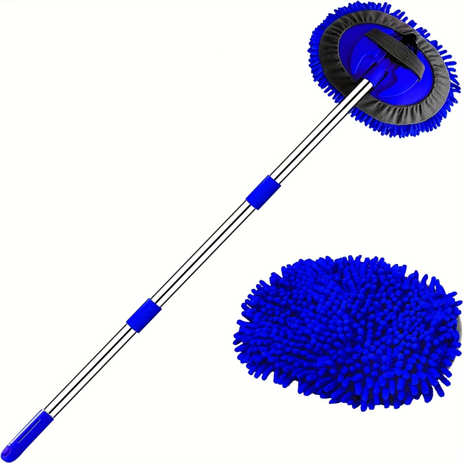 TEMU 48" Car Wash Brush Mop Cleaning Tool With Long Handle Kit For Washing Detailing Cars Truck, Suv, Rv, Trailer, Boat 2in 1 Chenille Microfiber Sponge Duster Not Hurt Paint