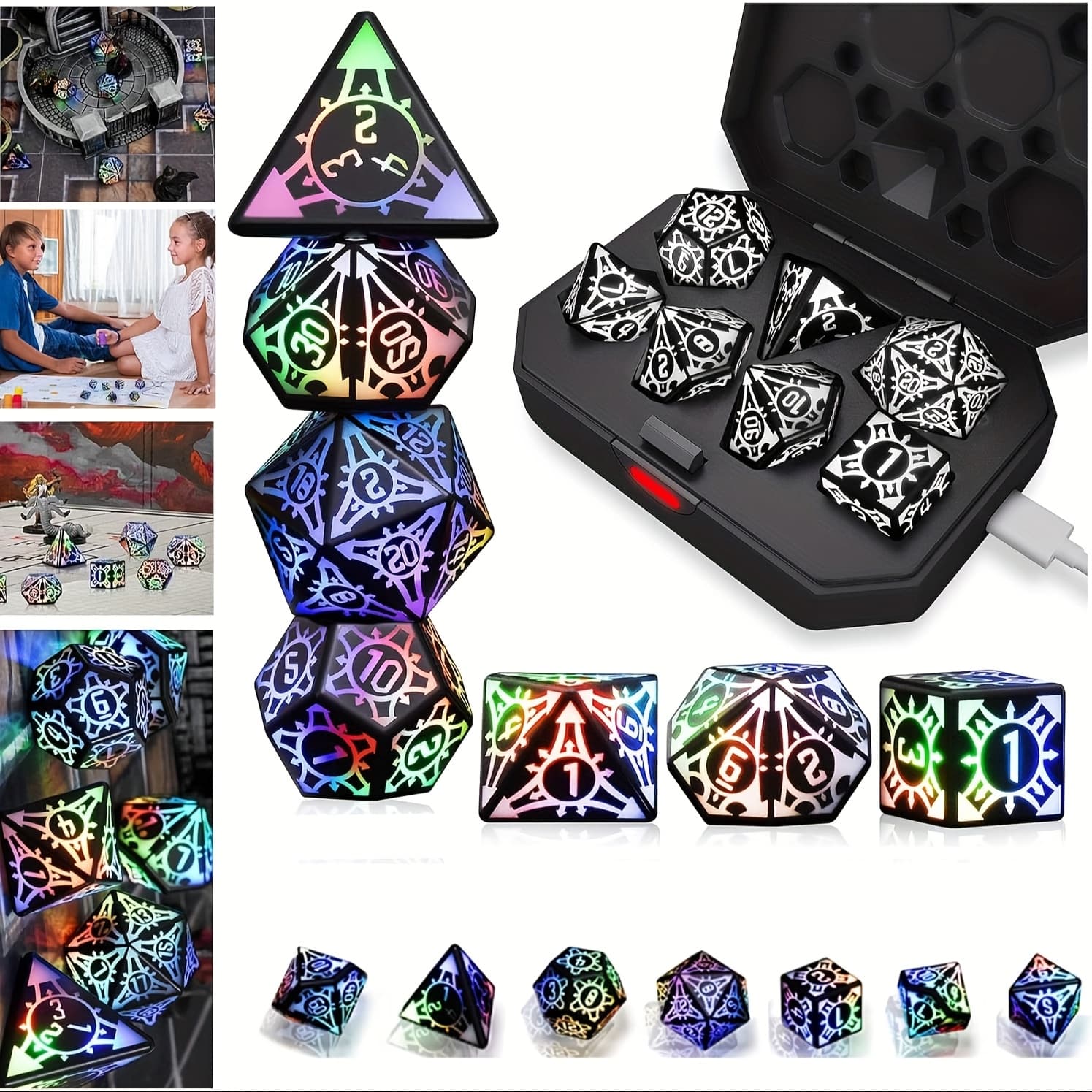 TEMU Led , Light Up Dice With Charging Box, 7pcs Led Electronic Dices, Dice Polyhedral Dice Sets For Mtg Pathfinder Role Playing Game (sword Dice)