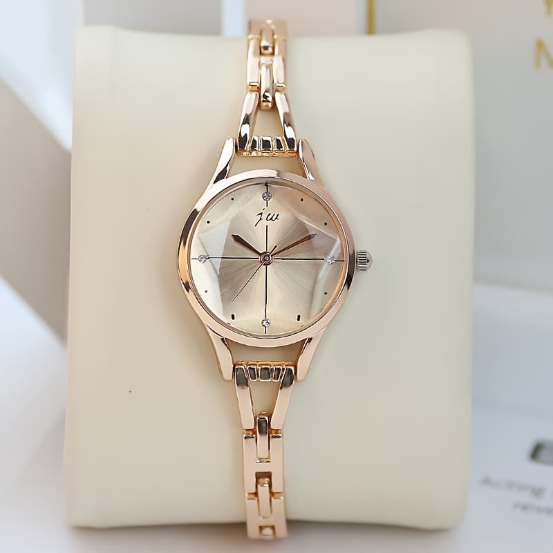 TEMU 1pc Elegant Women's Quartz Wrist Watch, Round Alloy Case, Non, Button Battery, Casual Alloy Band