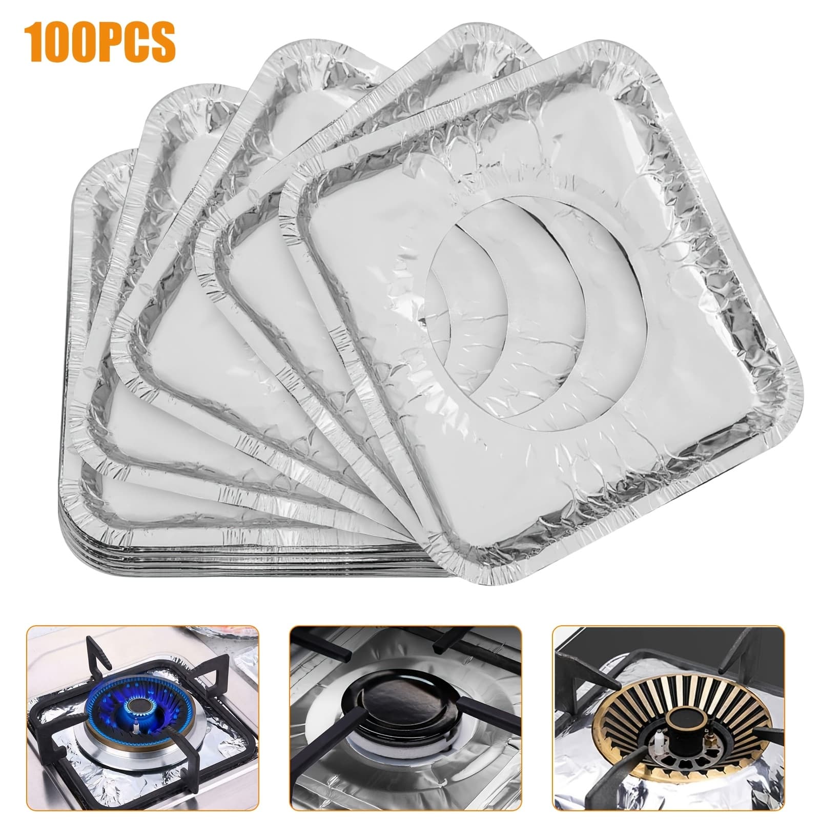 TEMU 100pcs Disposable Square Gas Stove Covers, Heat-resistant Stove Top Protector With Oil-proof Design, Aluminum Burner Tray For Household Kitchen & Rv Use