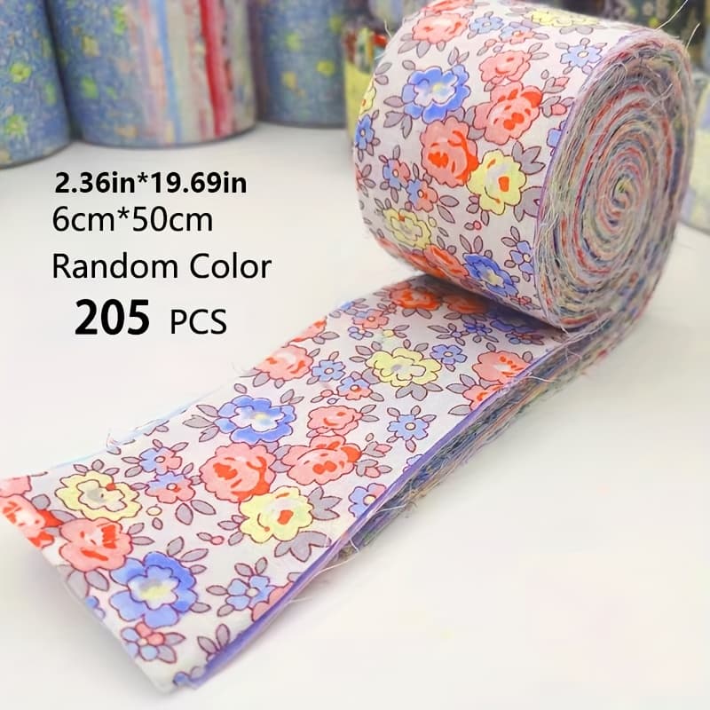 TEMU 205pcs Jelly Cloth Strip Roll For Sewing, Random Color Pattern, 2.36 X 19.69 Inch Long Strip Roll, Colorful Quilted Cloth Strip, Sewing For Blanket, Carpet, Quilt, Sewing Crafts, Floral Fabric