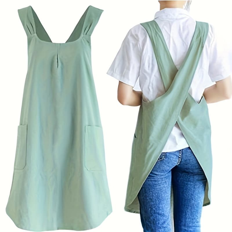 TEMU Women's Vintage Apron With Adjustable Strap - No-tie Closure, Solid , Retro Kitchen Apron Suitable For ,, Or In Store - & Comfortable For Daily Use