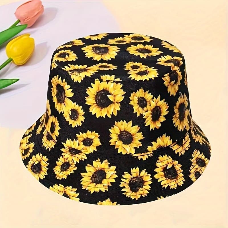 TEMU Full Sunflower Print Double-faced Fisherman Hat, 1pc Fisherman Hat Outdoor Travel Essential Casual Outdoor Travel Beach Hat