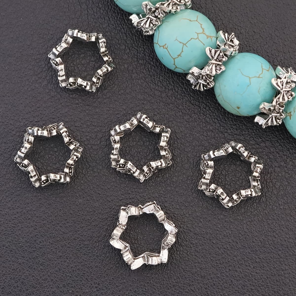TEMU 20 Vintage Silvery 3d Patterned Spacer Beads, Made Of Alloy With Large Holes, Suitable For Projects Like Necklaces, Bracelets, Earrings, Anklets, Keychains, And Bag Charms
